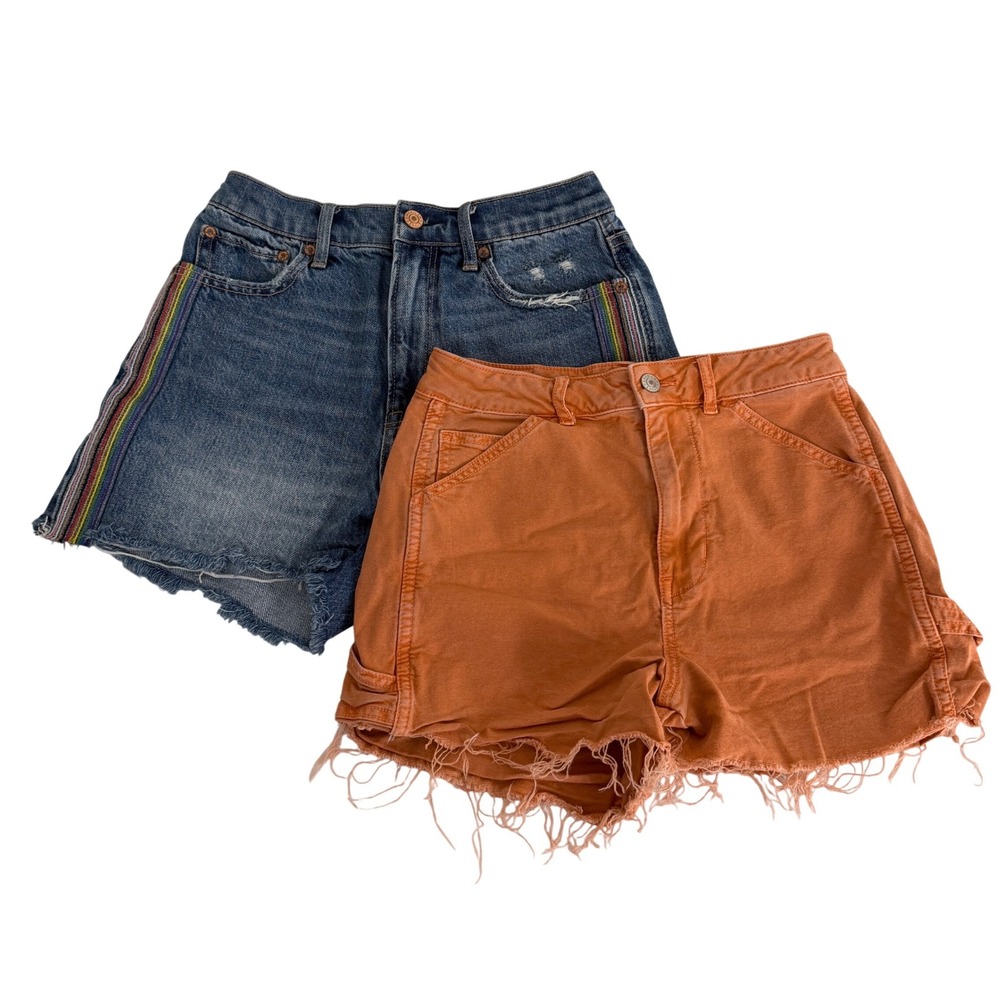 Lot of 2 American Eagle Shorts Womens 4 Blue Denim &‎ 90s Boyfriend Orange Boho